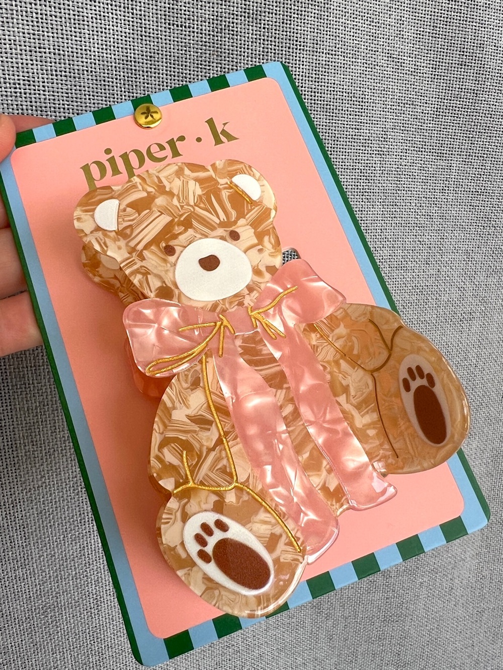 Piper K Teddy Bear claw hair clip K-pop caramel pink NWT